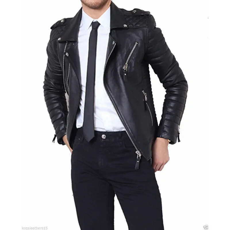 

Men's Black Stylish Genuine Leather Jacket Slim Fit Biker Leather Jacket Men Clothing