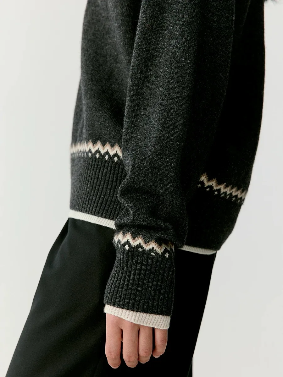 Women Fine Wool Sweater Half-high Collar Color Blocked Pullover Female Cashmere Half Zipper Knitwear Autumn Winter Casual Tops 5