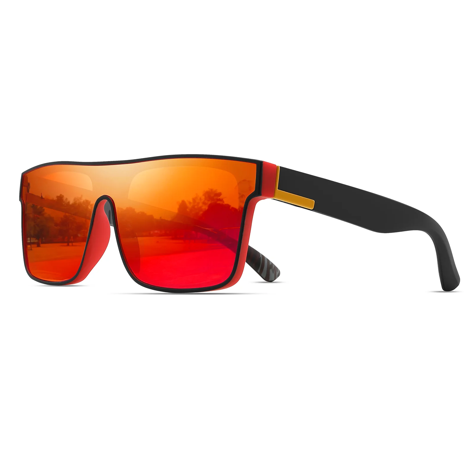Klassische, modische, quadratische Sonnenbrille – einteiliges Glas, UV400, Unisex, für Radfahren, Wandern und Reisen – Detail 10