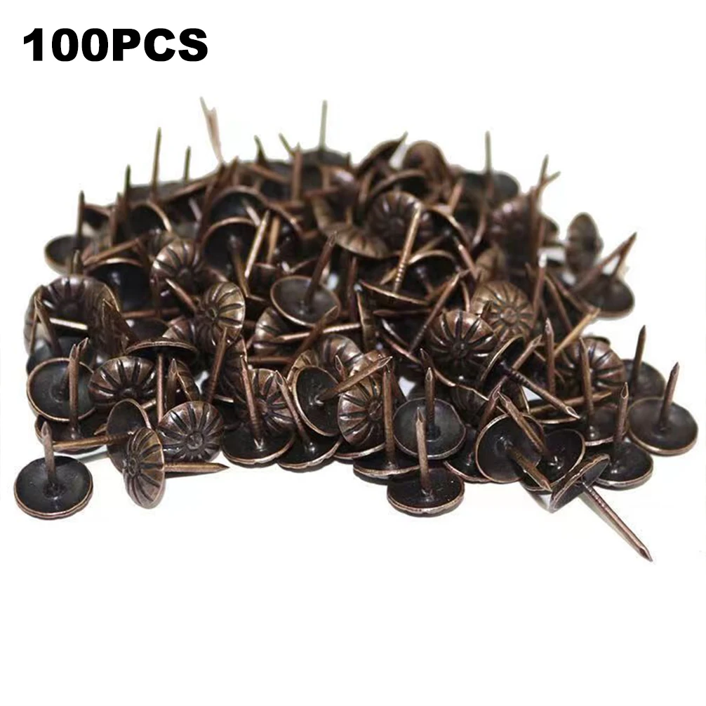 100Pcs Antique Brass Bronze Upholstery Nail Jewelry Gift Wine Case Box Sofa Decorative Tack Stud Pushpin Doornail Hardware