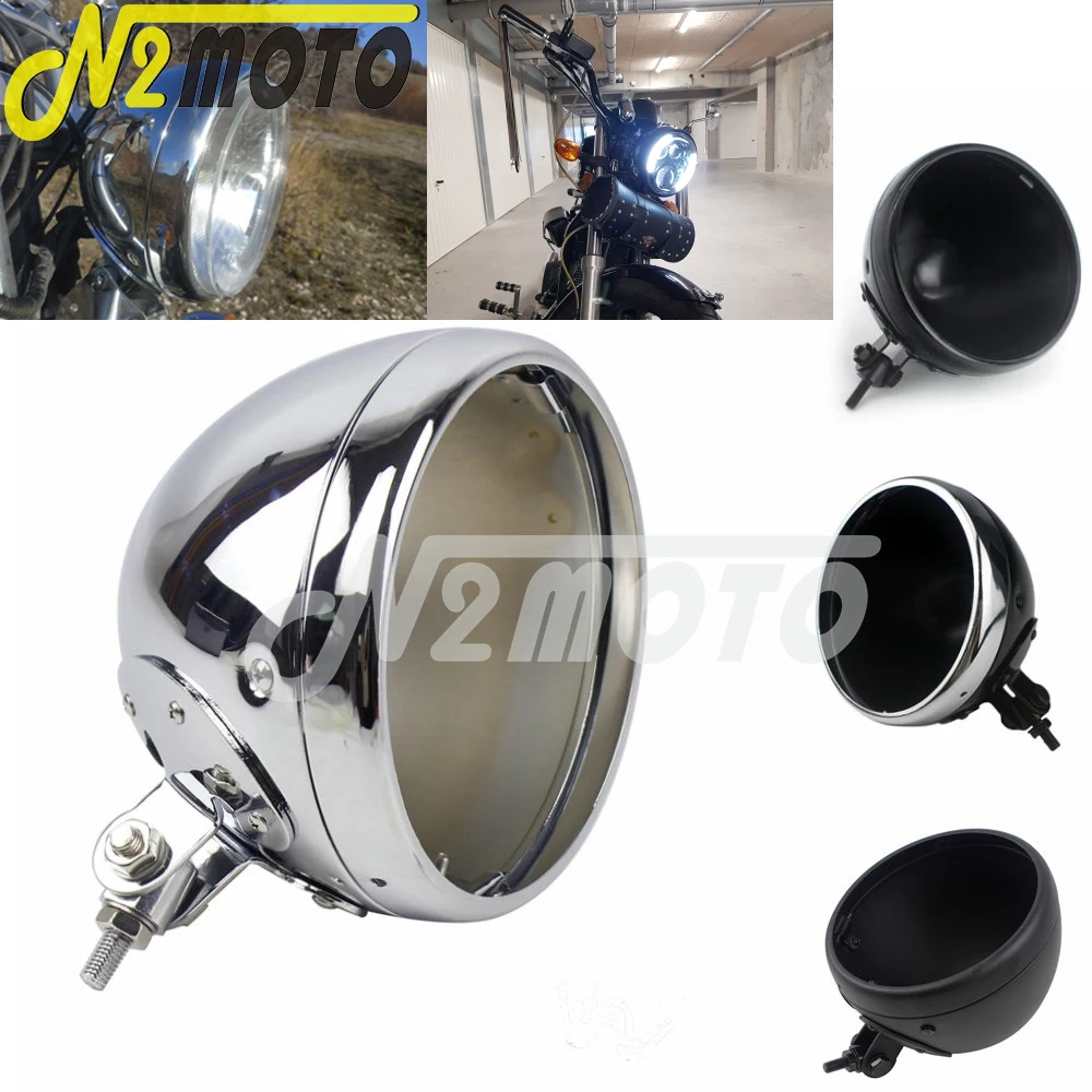 Matte Black 7" Custom Side Mount Motorcycle Headlight Chrome Amber