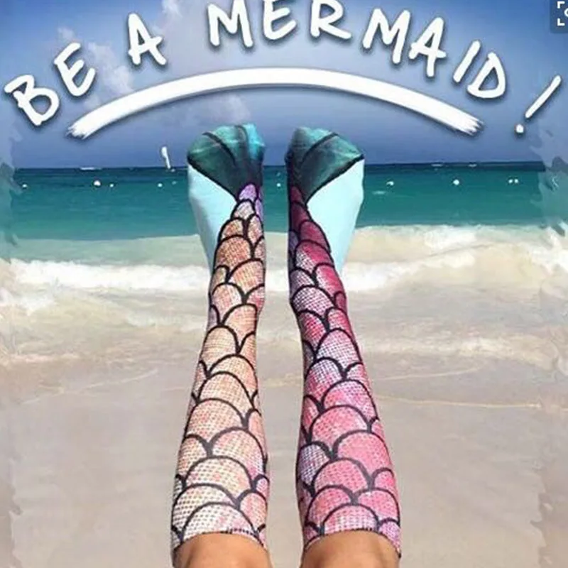 3D drukowane syrenka skarpetki dla kobiet moda delikatne, na lato plaża ogon ryby śmieszne skarpetki nowość Meias Harajuku rybia łuska skarpetki