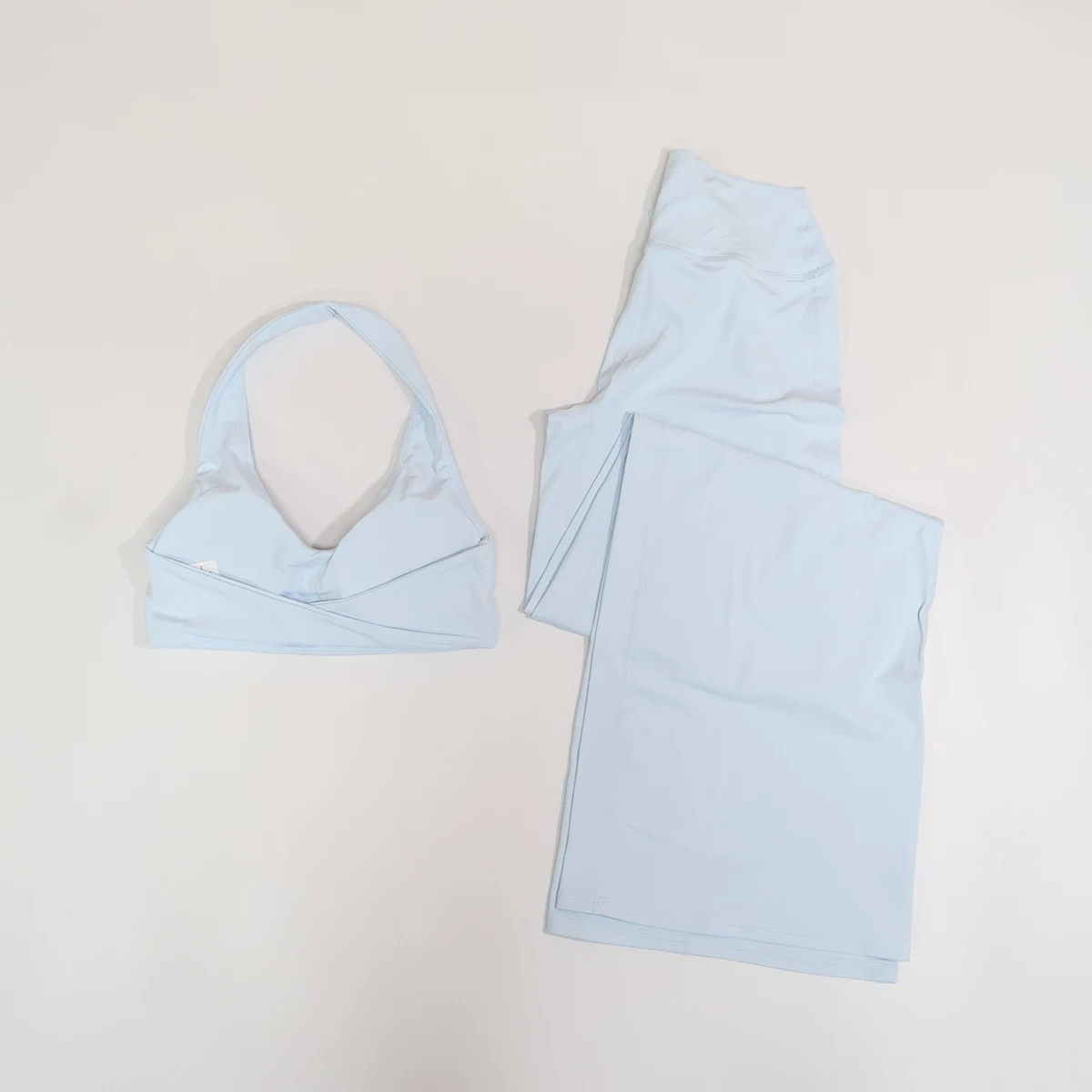 Sommer 2-teiliges Damen Schnelltrocknendes Trainingsset U-Ausschnitt Sport-BH Yoga-Top mit Weiten Geraden Hosen Fitness Workout-Set – Detail 11