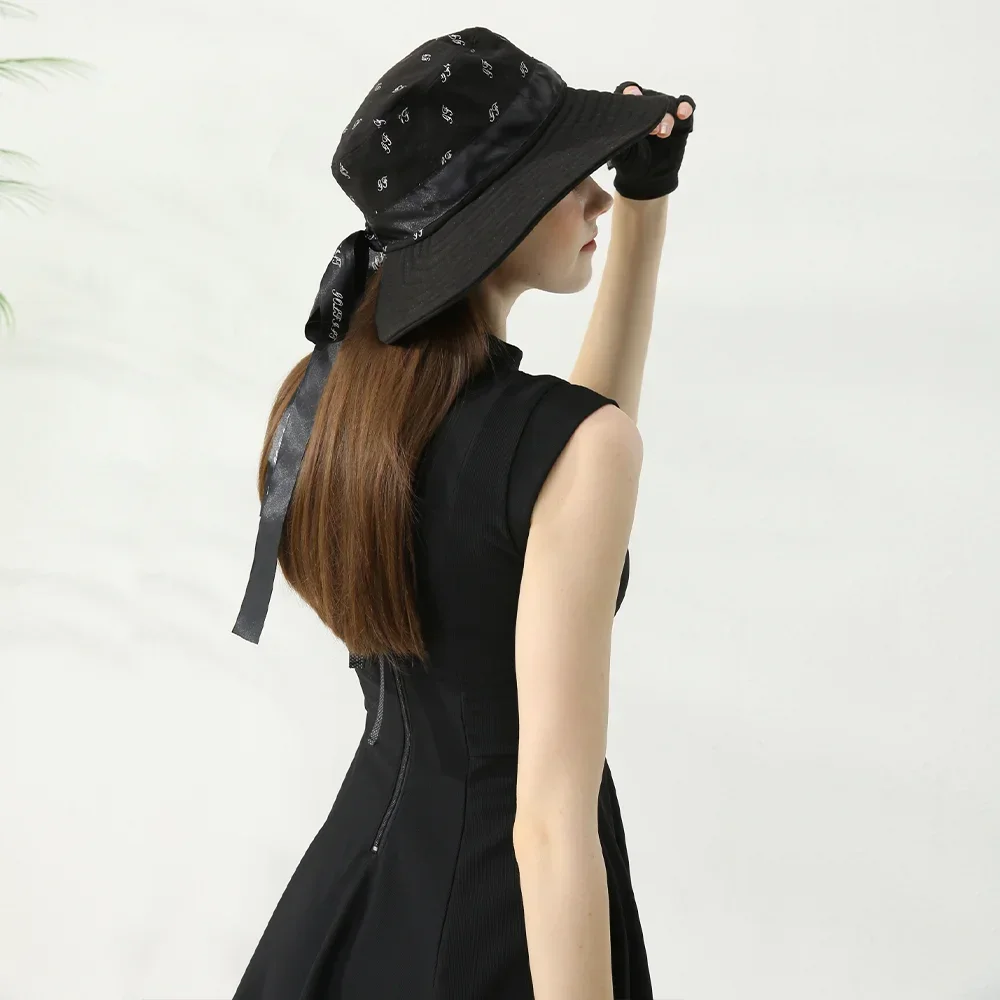 Golfist Women Golf Hat Big Brim Fisherwoman Hat Summer Outdoor Sports Sun Visor Cap with Top Ladies Adjustable Caps With Bowknot