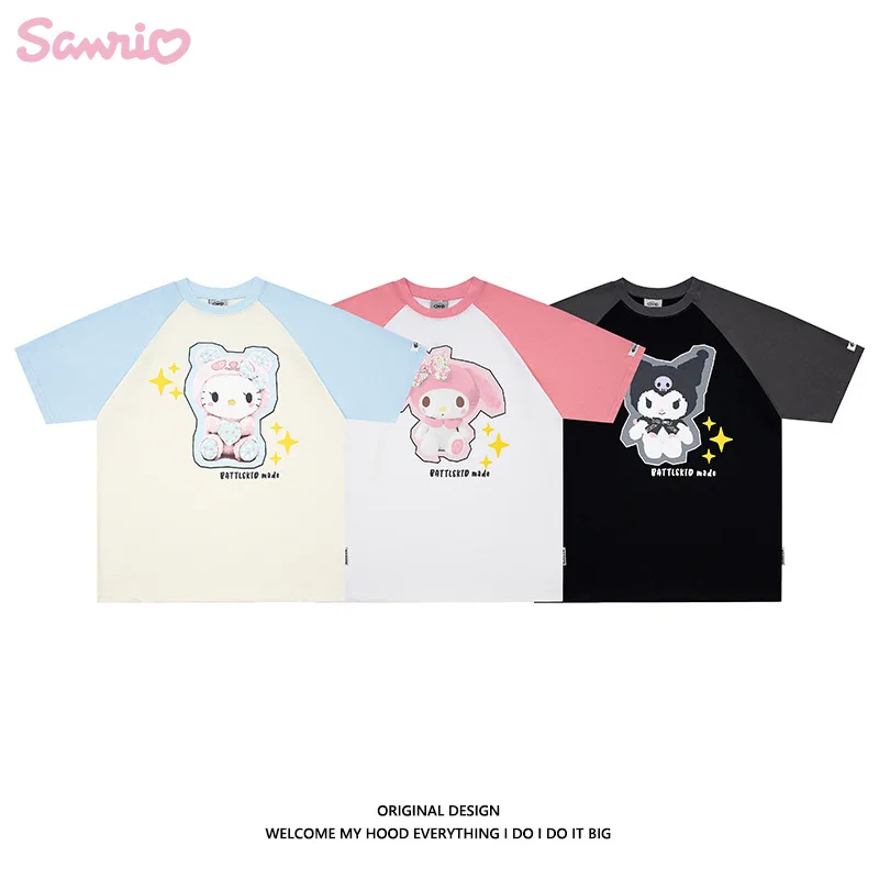 

Sanrio Kawaii Kuromi Cinnamoroll My Melody Short Sleeves Summer Cotton Cute Oversize Short Sleeve Cartoon Print Girls Tops