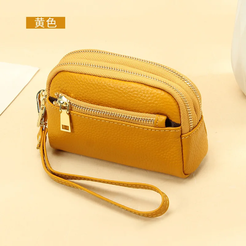 Elegant Genuine Leather Mini Wallet - Women's Handbag Style Coin Purse with Triple Zipper Design