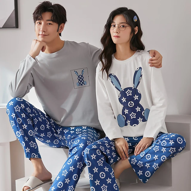 Pijamas De algodón para parejas, ropa De manga larga con estampado De  dibujos animados, a la moda, M-4XL - AliExpress