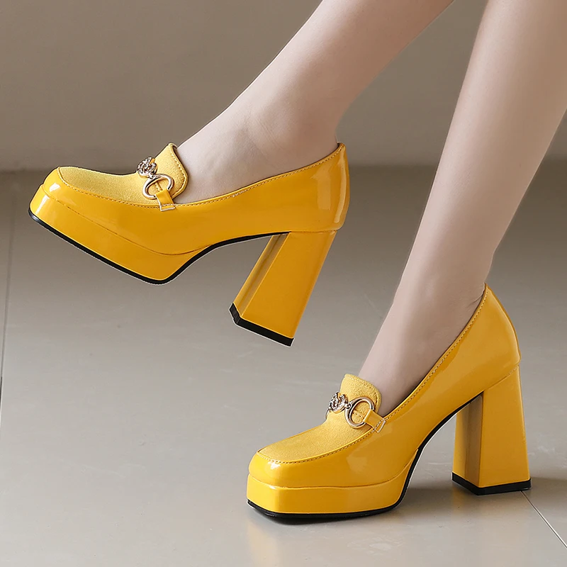 Chunky Platform Loafers Women 2024 Spring Autumn Thick High Heels Pumps Woman Slip on Pu Leather Lady Office Goth Shoes Female