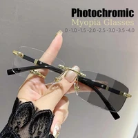 Square Rimless Photochromic Myopia Glasses Men Women Business Anti-UV Nearsighted Eyewear Retro Eyeglasses 0-1.0-4.0 1
