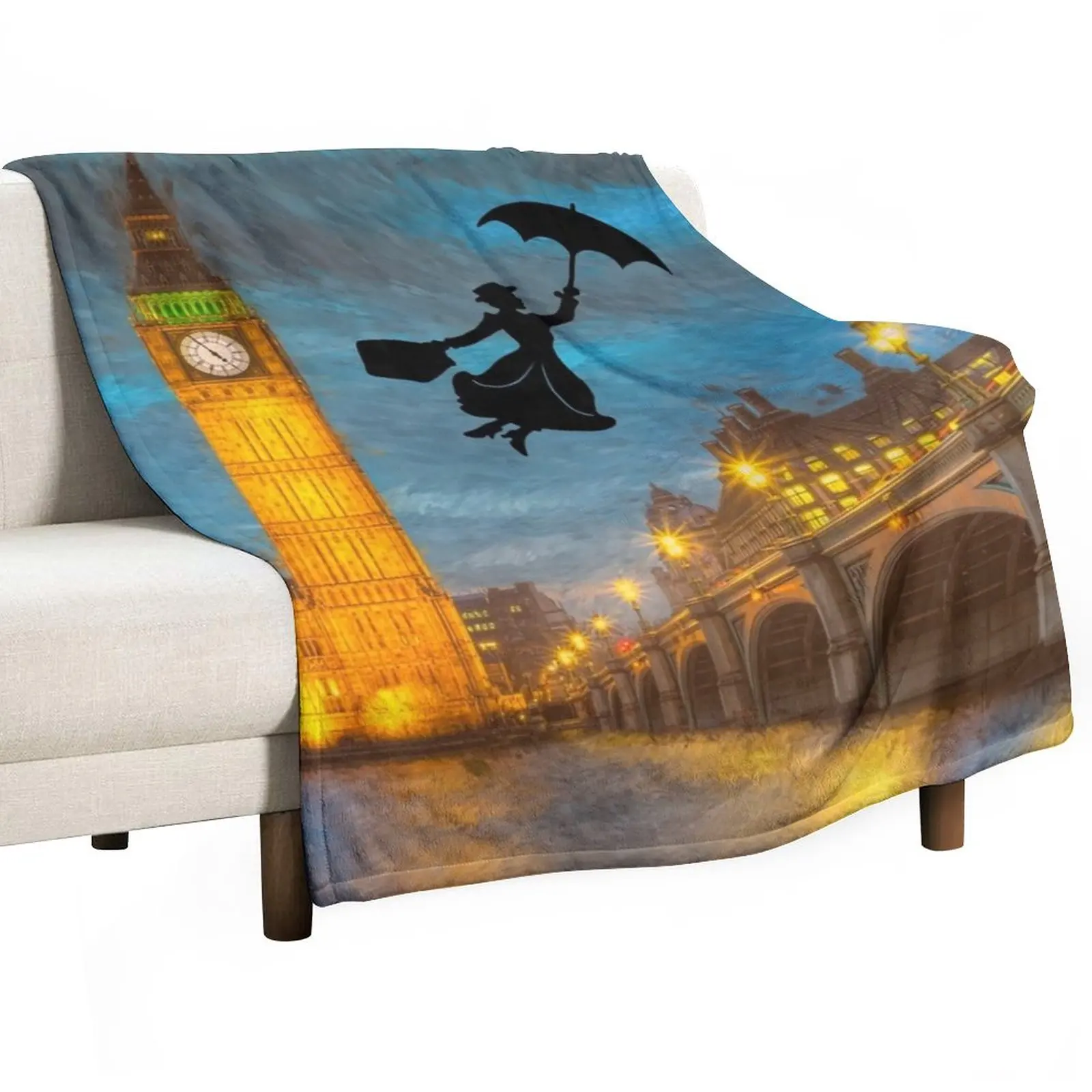 

Magical Nanny Over London Throw Blanket Thin Blankets Soft Plush Plaid