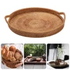 Rattan Serving Tray Round Woven Wicker Basket Decorative Rustic Table Tray with Handles for Serving Dinner Parties Breakfast 5
