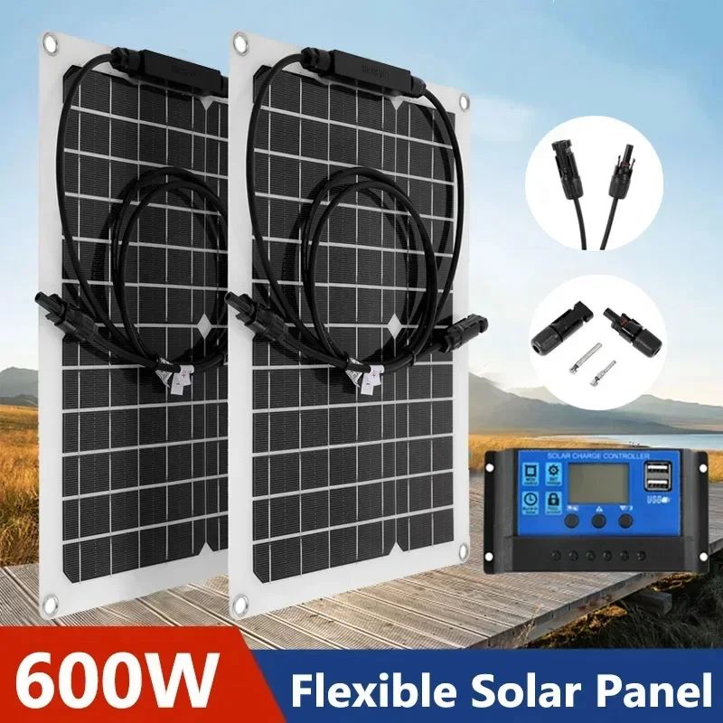 30W-600W 유연한 태양 전지 패널 12V 배터리 충전기 듀얼 USB 10A-100A 컨트롤러 태양 전지 보조베터리 전화 자동..