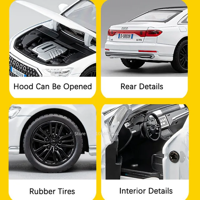 1:32 A8 RS6 Car Model Toy Doors Opened Sound Light Alloy Diecast Shock Absorption Simulation Vehicle Models Ornaments Gifts 2