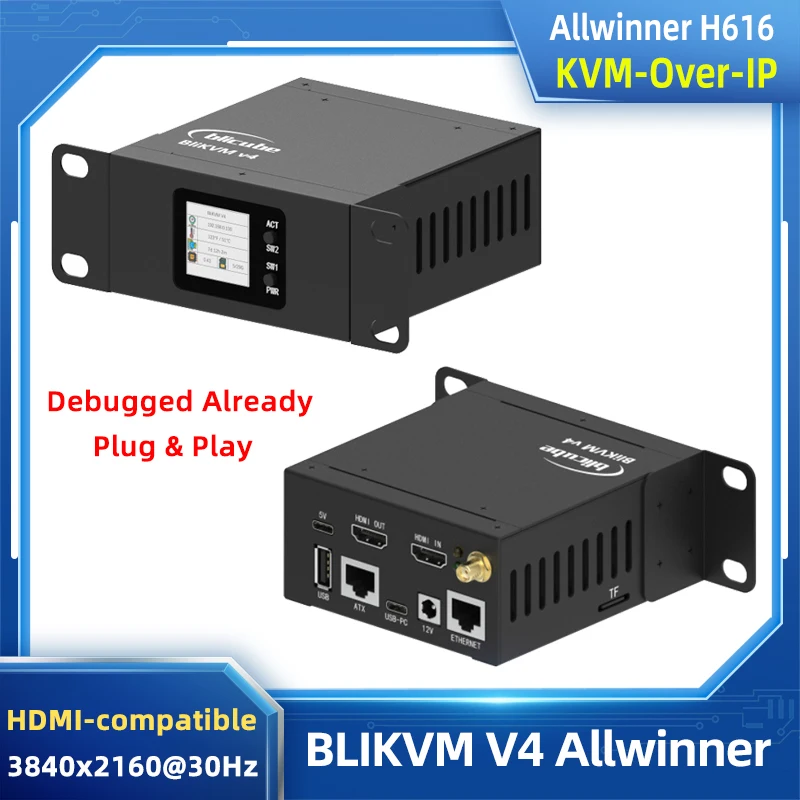 BliKVM V4 Allwinner H616 Soc KVM Over IP PoE HDMI-comaptible Video Loop Through PiKVM RTC Video Capture Debugged Plug & Play