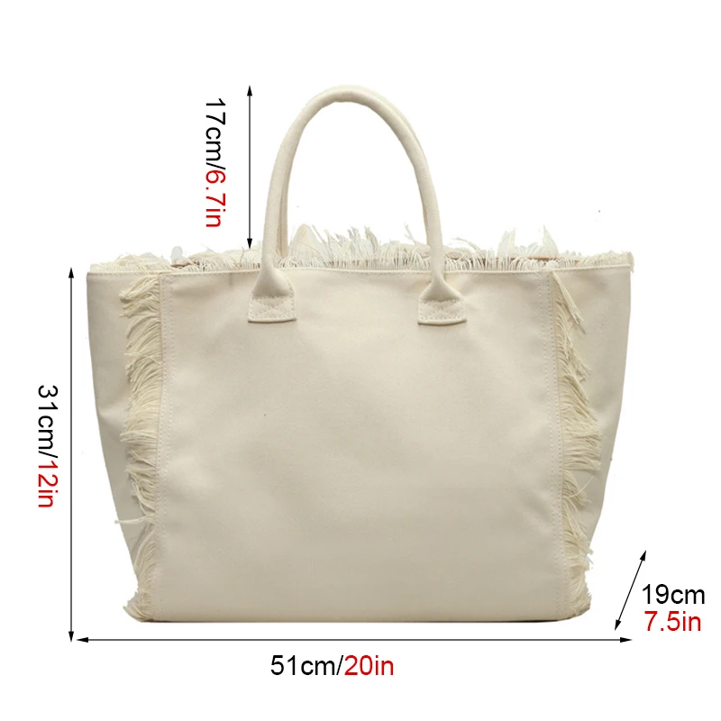 Chic Tassel Striped Canvas Beach Tote - Large Capacity Casual Shopping Bag