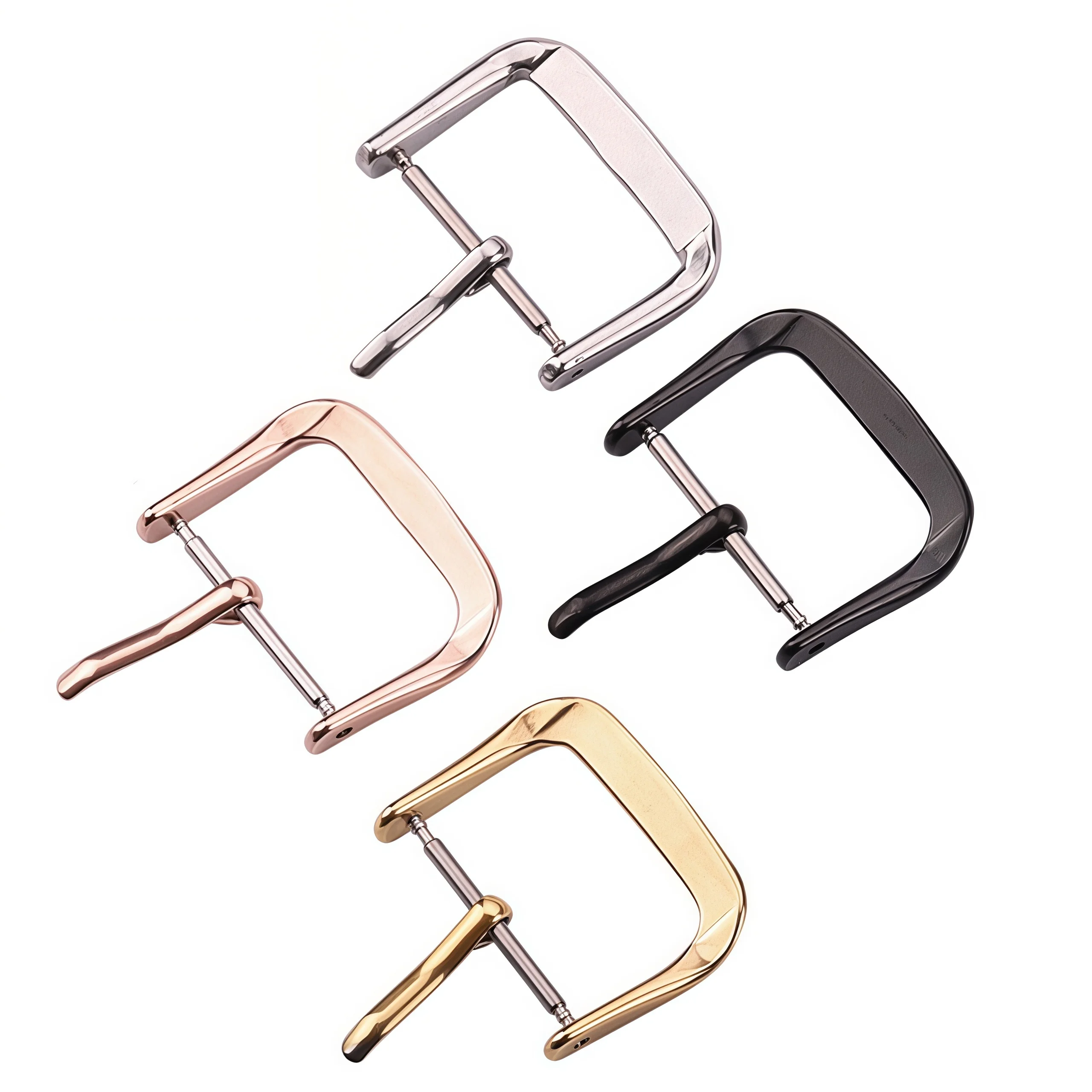 Polished Stainless Steel Tri-Tone Watch Strap Buckle & Clasp - Silver, Gold, Black