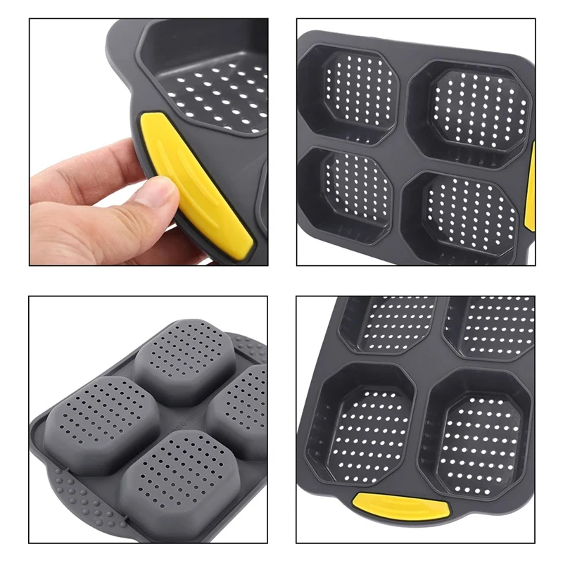 4 Cavity Hamburger Bun Mold Nonstick Silicone Bread Loaf Pan Heat Resistance Silicone Mold Bread Pan Reusable Kitchen Baking Pan