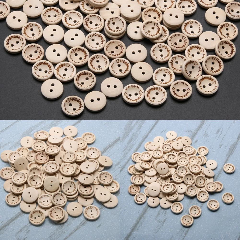 100pcs Love Buttons 15/20/25mm DIY Decor Button 2 Holes Decor Craft Supplies Environmental for Sewing Knitting Handcraft