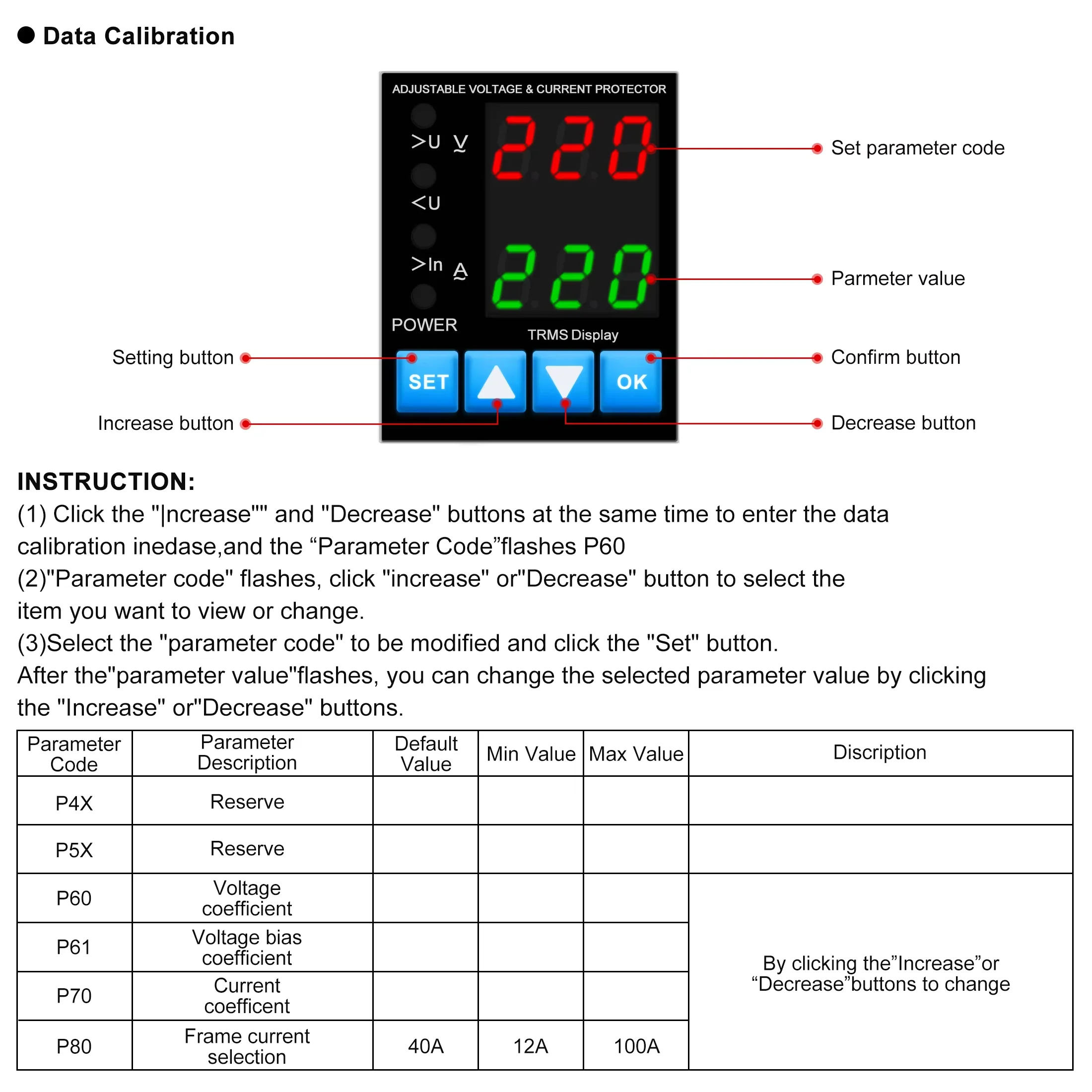 Din Rail Adjustable Over Voltage Under Voltage Protective Device 40A 63A 230V Relay Over Current Protection