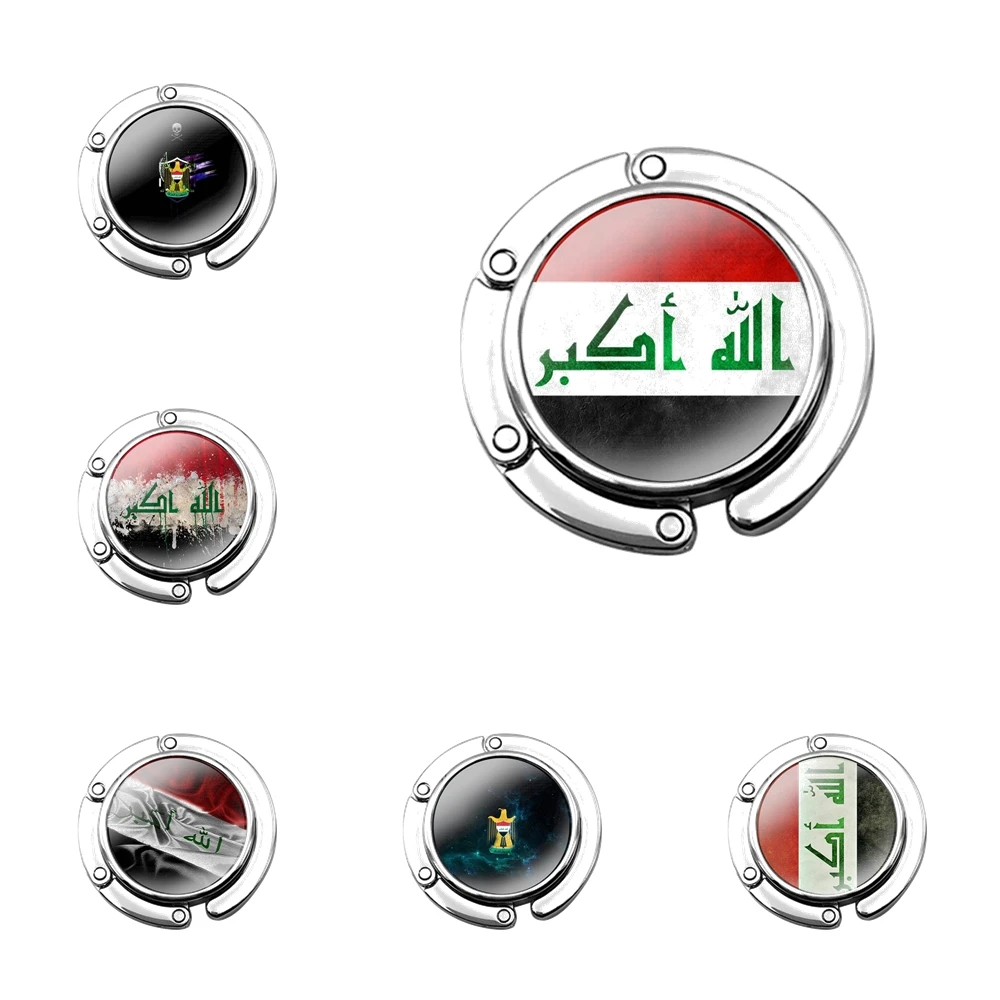 

Foldable Purse Hook for Women's Table Handbag Storage Folding Decor Table Hook Cute Funny Lover Design Iraqi Iraq National Flag