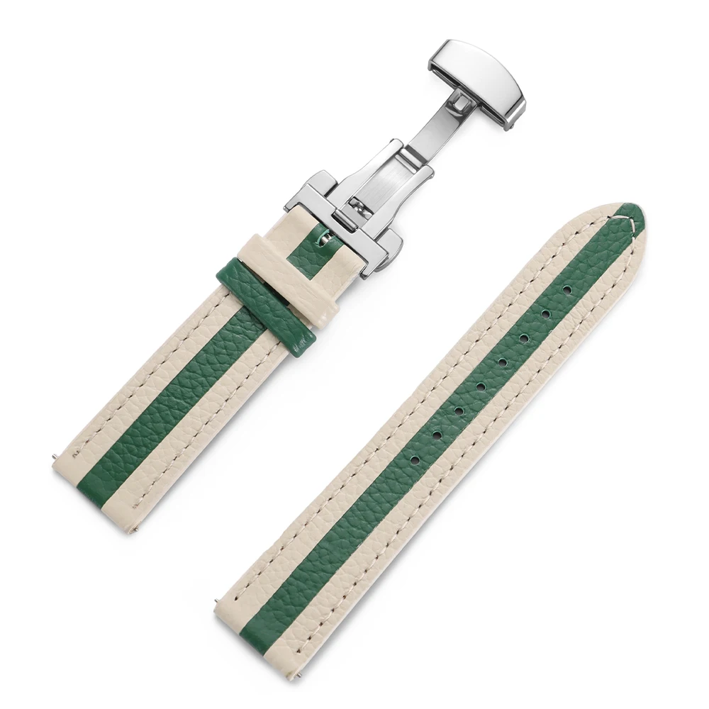 Colorful Calfskin Leather Watch Strap with Butterfly Buckle