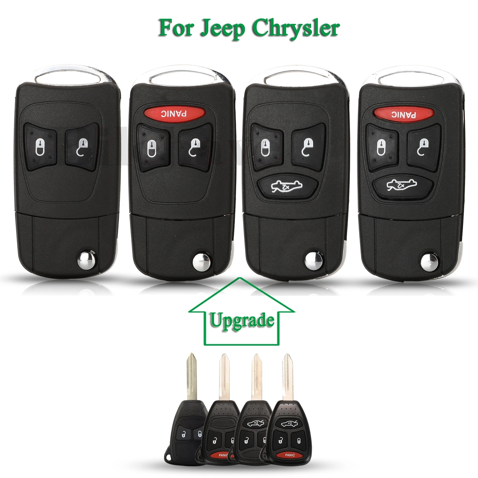 

jingyuqin Modified 2/3/4 Buttons For Chrysler Aspen 300 Dodge Jeep Commander Grand Cherokee Fob Smart Remote Car Key Shell Case