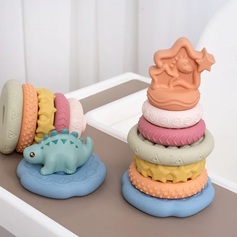 Baby Building Blocks Montessori Toys Cute Dinosaur Toddler Stacking Nesting & Sorting Toy for Boys Girls Early Learning Gifts