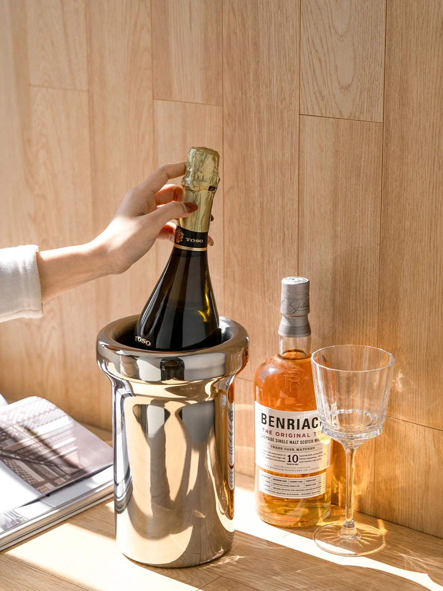 Luxury Designer Ice Bucket, Stainless Steel Champagne Bucket, Double Layer Bar Accessory, Home Decoration, Party, Restaurant