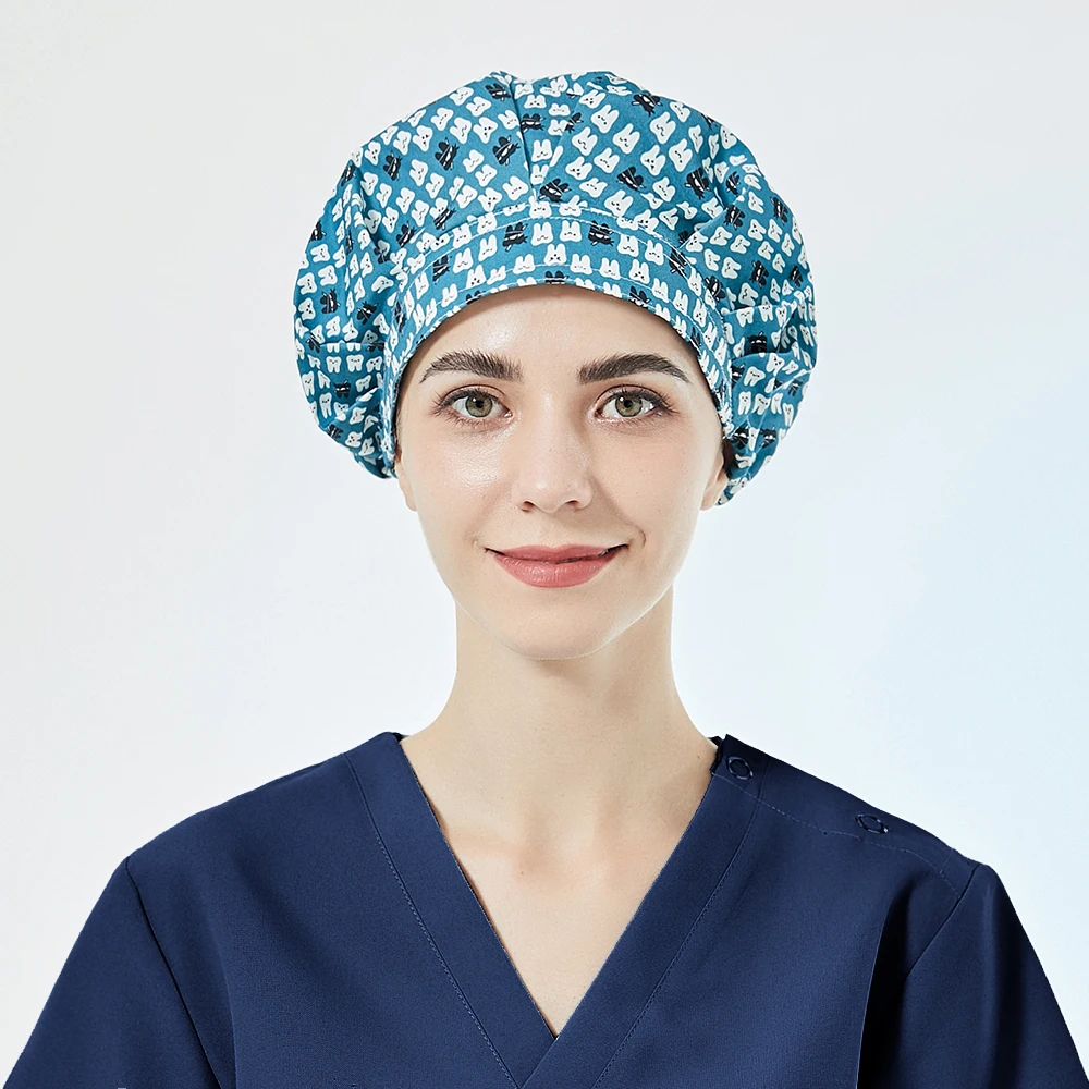 Tooth Printing Chef Hat Scrubs Fluffy Dentist Work Restaurant Sweat-absorbent Hat Men Women Outdoor Barbecue Cookware Caps chef hat