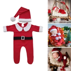 Newborn Photo Props Santa Clause Hat Footed Romper Pants Posing Props Baby Photography Bodysuit Infant Christmas Costume X90C