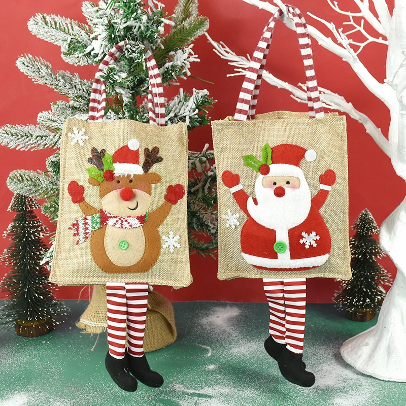 

Christmas Cloth Tote Bags Santa Claus Snowman Elk Handbag Storage Bags Merry Christmas Decoration Apple Candy Gift Packaging Bag