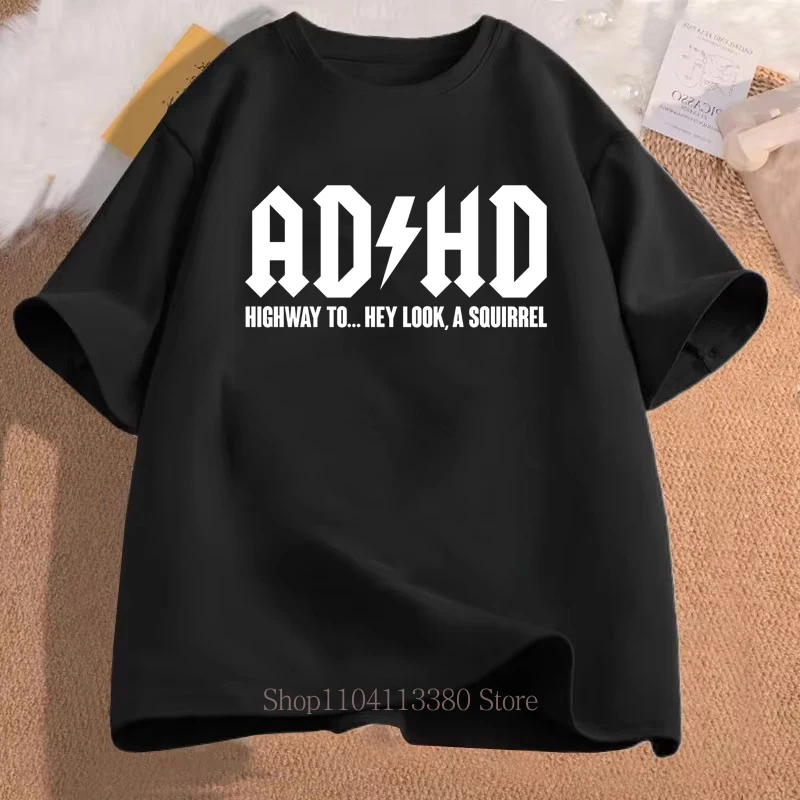 Frauen Kleidung ADHS Brief Drucken T-shirts Sommer Casual Mode Männer Kurzarm Tops Lustige Minimalistischen Oversize Oansatz T-shirts
