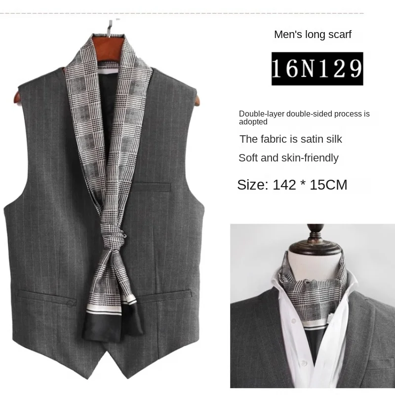 Business Scarf Imitated Silk Men's Long Double-sided Autumn Winter
