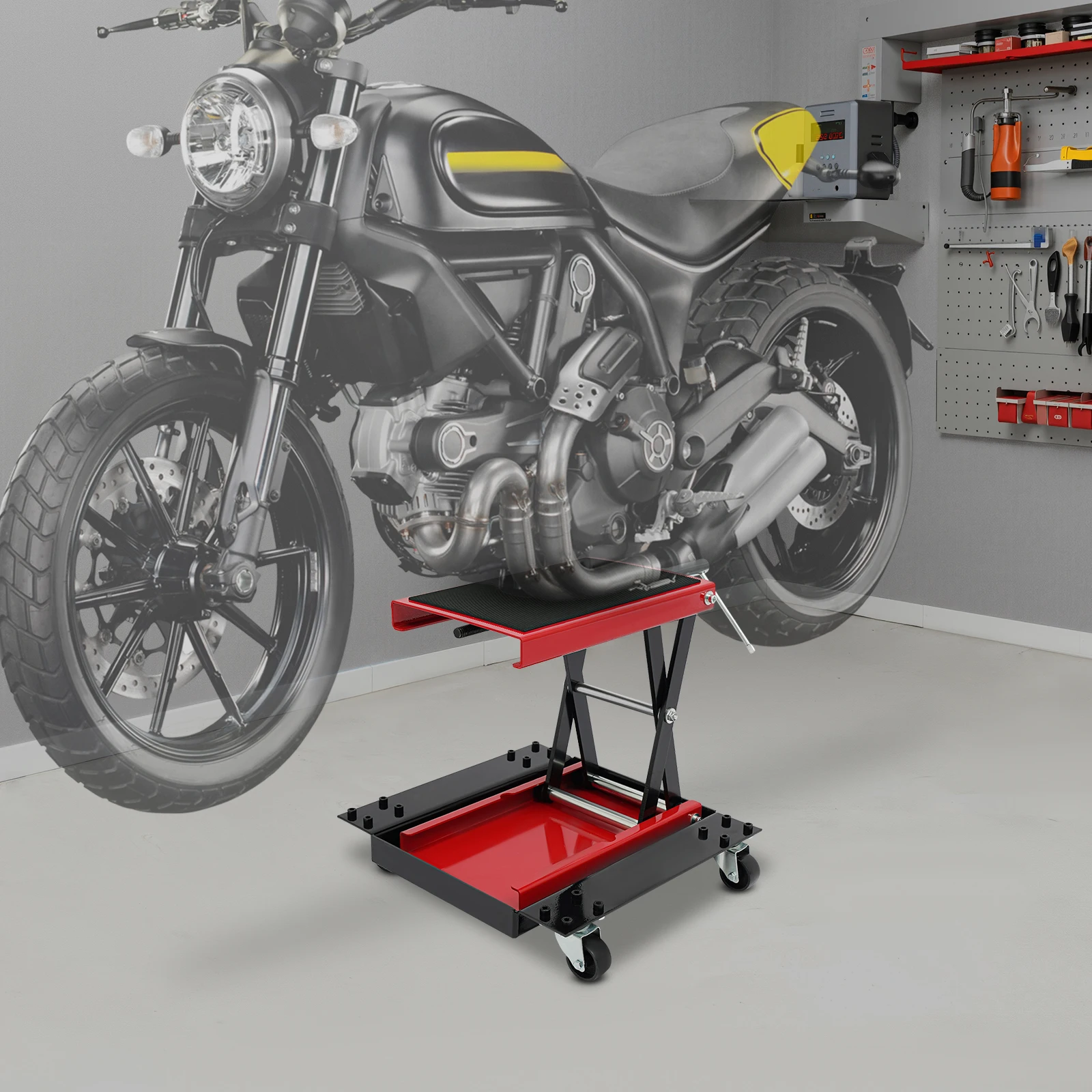 Motorradheber auf Rädern, Motorrad-Hebewagenheber, Motorrad-Reparaturheber, 12-39 cm verstellbar für ATVs, Quad-Bikes – Detail 7