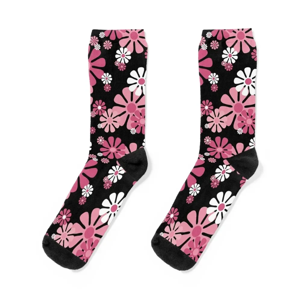 

1960's Retro Flowers in Pink and White - Mod Abstract Socks cute gifts hip hop christmas gifts Man Socks Women's