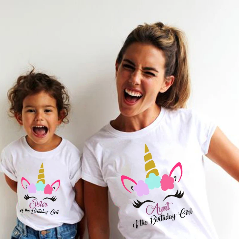 1pc Family Matching Clothes Unicorn Daddy Mommy Brother Sister Girls Birthday Tshirts Funny Summer Family Look Party Tees Tops