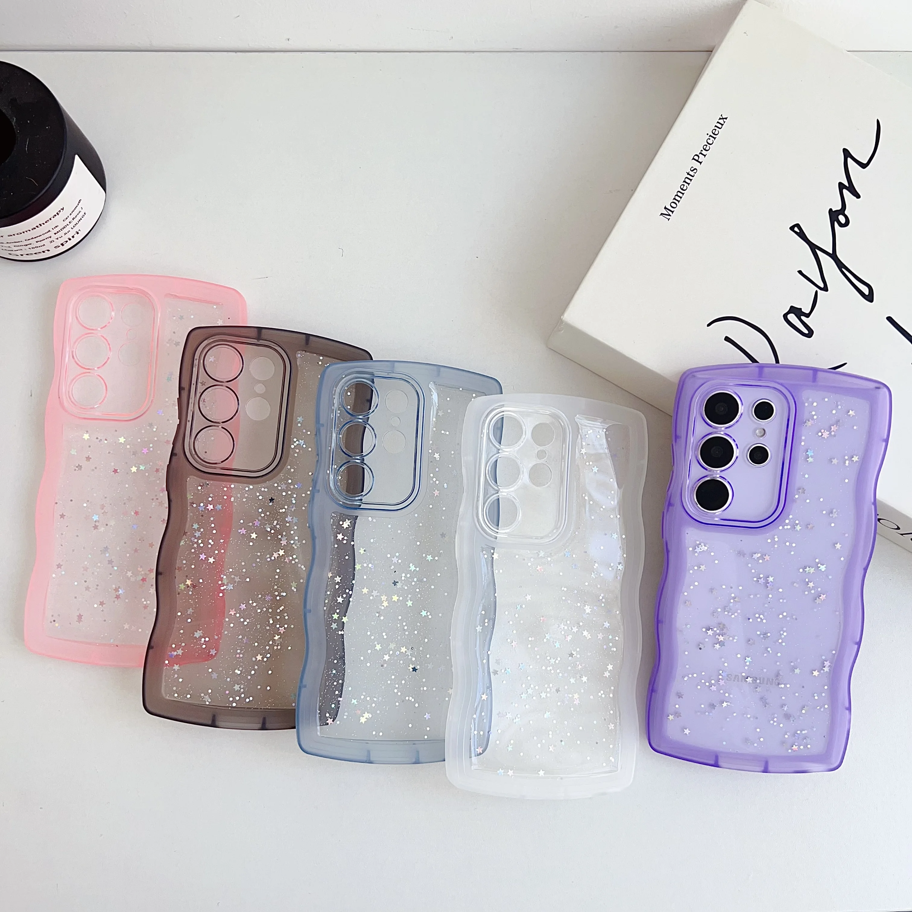 Glitter Stars Sequins Wave Edge Shockproof Clear Case - Soft TPU Cover Shell