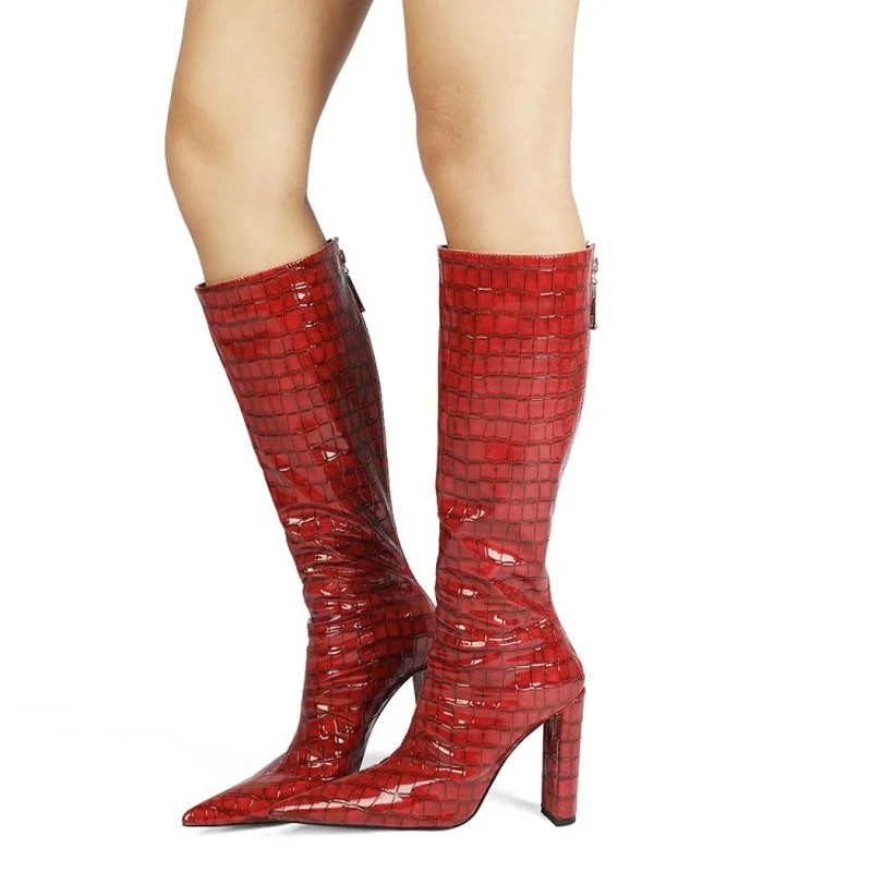 

Brand Big Size34-45 Women's Knee High Boots 2022 Autumn and Winter New Super High Heels 12cm Black Green Women's Long High Heels