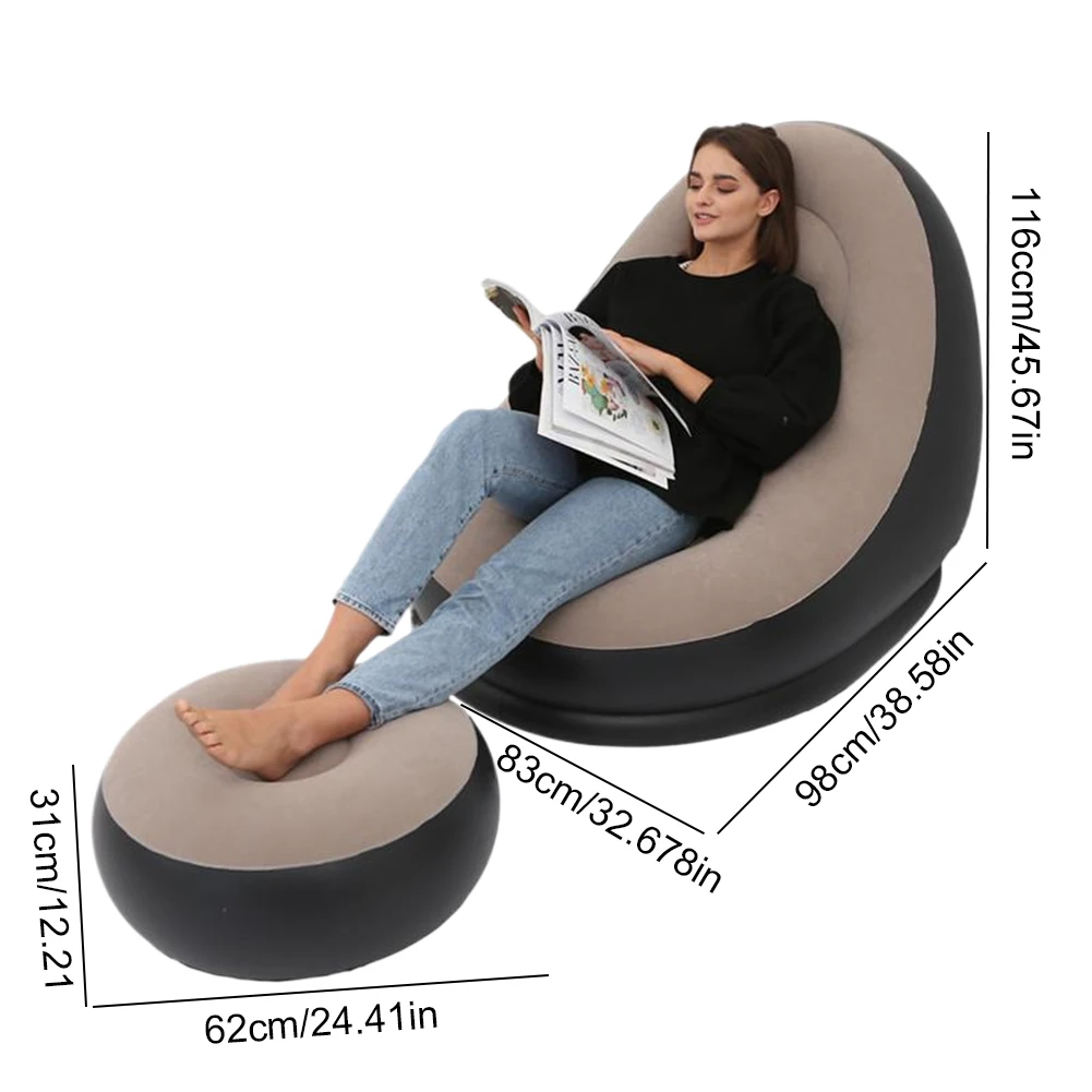 PVC Flocking Inflatable Couch Blow Up Lounger Chair Foldable Recliner Sofa Chair for Camping Fishing Party Beach Hiking