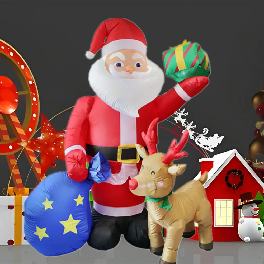 6FT/1.83M Inflatable Christmas Santa Claus Gift Bag With Deer Built-in LED Lights Outdoor Garden Decoration Garden Holiday Party 5