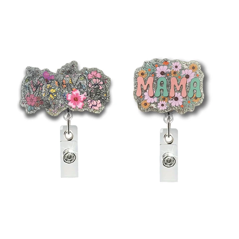 

Badge Holder Retractable Clip Delicate floral embellishments mama A sun-lit snap closure helps secure identification