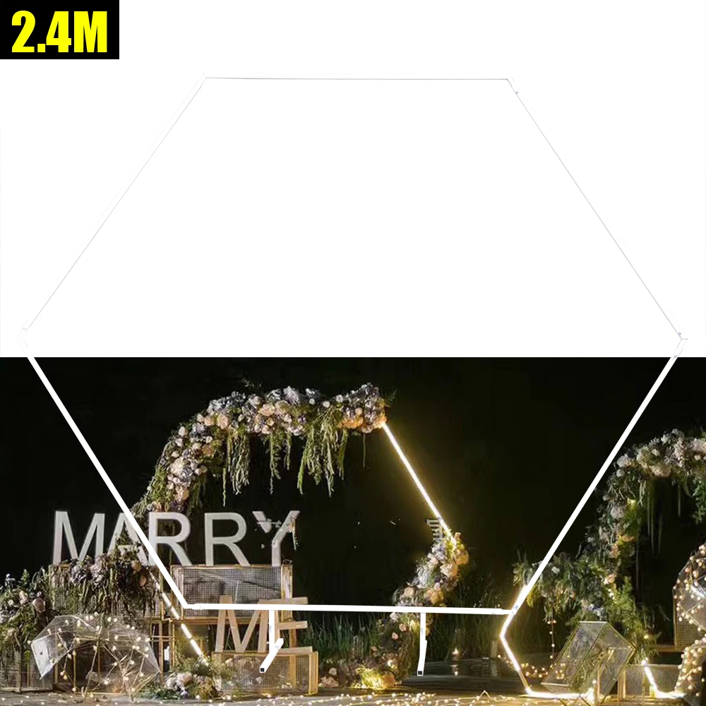 2.4m Wedding Arch Hexagon Wedding Backdrop Stand Birthday Party Stage Decoration Supplies Flower Balloon Frame White Metal Rack