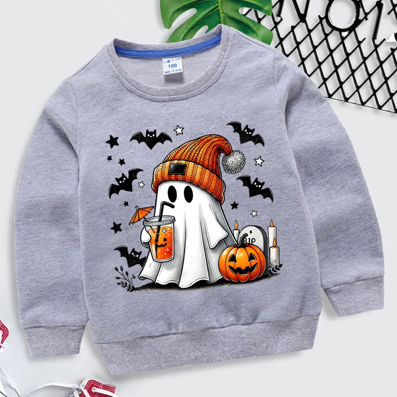 Halloween Ghost Pumpkin Bat Sweatshirt Children Autumn Winter Pullovers Kids Boys Girls O-neck Halloween Sweatshirts 5