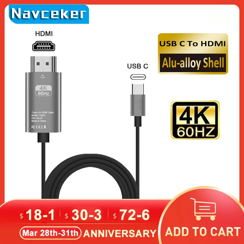 2024 Migliori Cavi Adattatore Da Usb C 3.1 A Hdmi 4K Cavo Da Tipo C A Hdmi Per Macbook Samsung Galaxy S9/S8/Note 9 Huawei Usb-C Hdmi