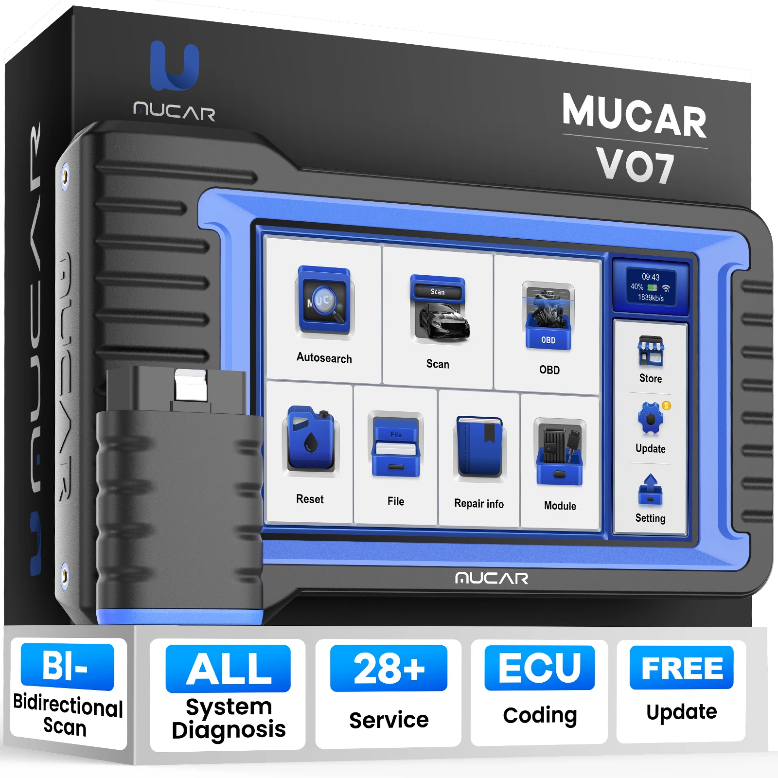 MUCAR VO7 VO7S Professional Auto OBD2 Scanner Full System 28 Reset ECU Coding Bi-directional ECM TCM SRS Scan Car Diagnose Tools