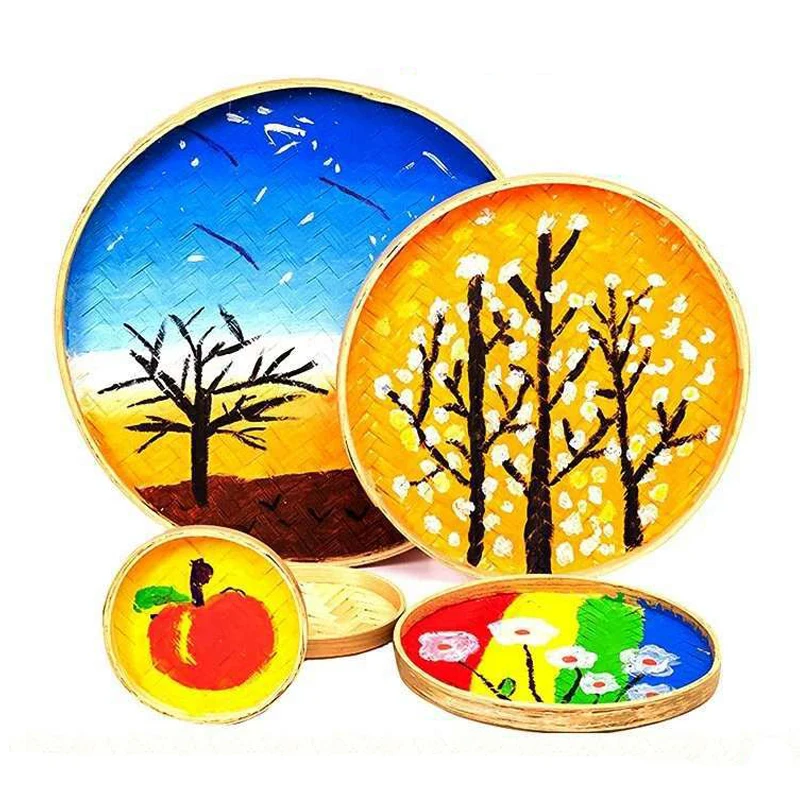 Description Picture 2 of item13/18/22/30/36cm Handmade Weaving Bamboo Sieve Raft Round Storage Trays Basket DIY Home Decor Fruit Bread Basket Kitchen Storage