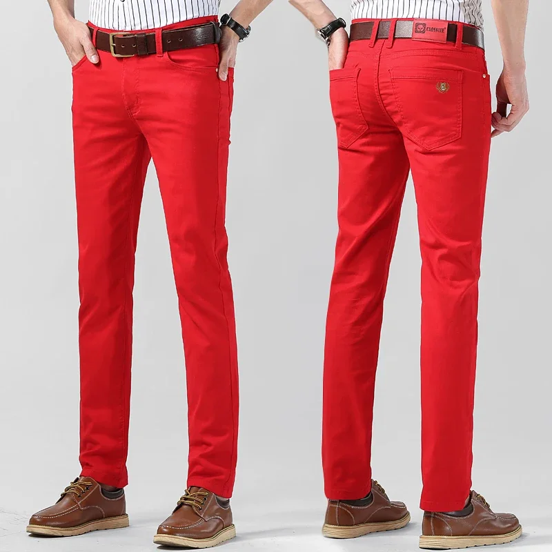Men's Colorful Denim Stretch Stretch Jeans New Elastic Yellow Pink Red Slim Male Clothing Simple Business Denim Trousers 5