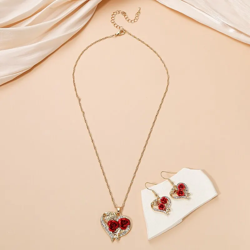 S4cfd3a1ecfa249cca1bf3ccf96934d69J Creative Love Rose Heart Pendant Necklace For Women Exquisite Zircon Forever Necklace Romantic Valentines Day Jewelry Mallzona