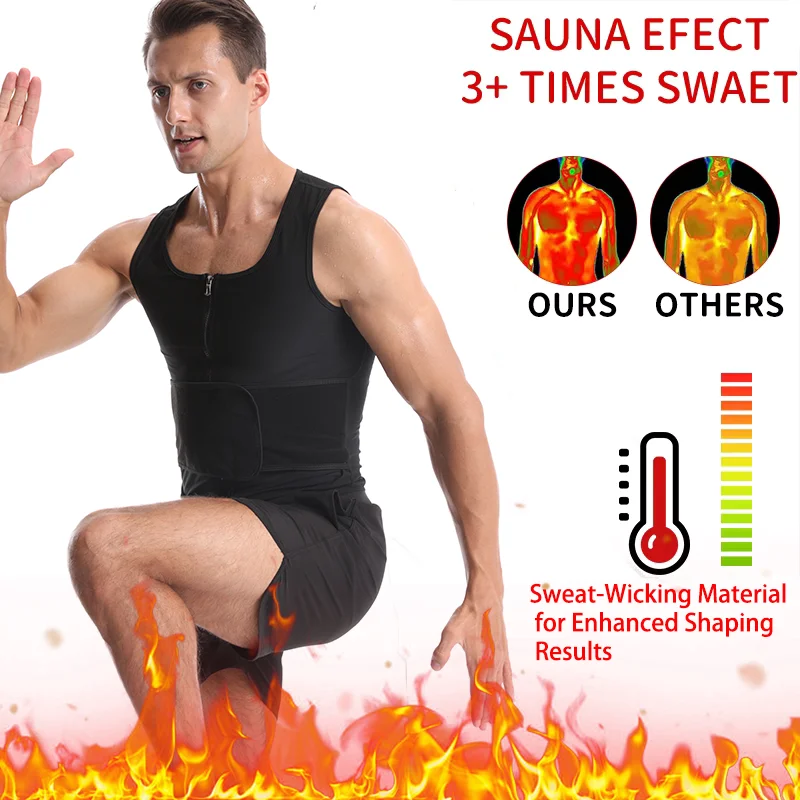 Men's Body Shaper Sauna Vest Double Belt Sweat Shirt Waist Trainer Corset Top Abdomen Slimming Shapewear Fat Burn Fitness Suits