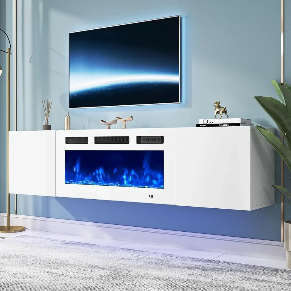 Floating TV Stand with 36Electric Fireplace, Wall Mounted Fireplace Entertainment Center with Storage70TV Console with Fireplace 2